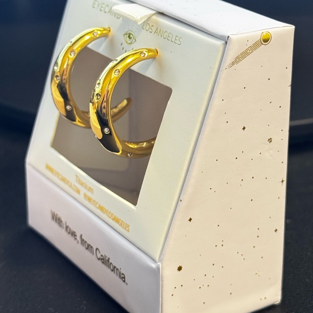 NWT Eye Candy Hoops LA Earrings Gold Cubic Zirconia CZ crystal Goldplated NEW